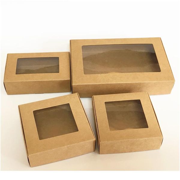 

10pcs/lot big window box and small paper kraft cardboard packing gift box handmade soap candy for wedding decorations bbyrhl