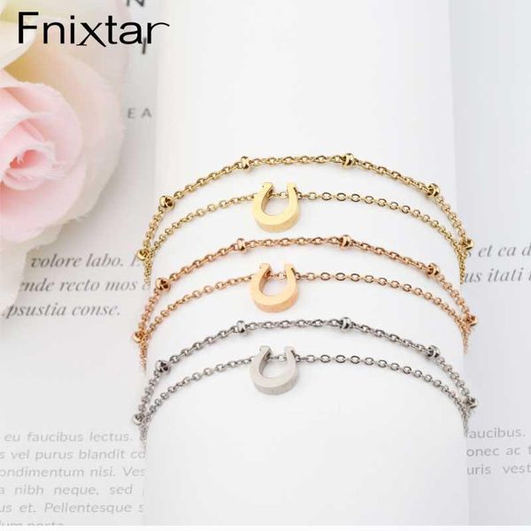 

fnixtar 20 шт. 22 + 5см двухслойная цепь подкова браслеты зеркальные польши из нержавеющей стали браслеты ноги для женских подарков, Golden;silver