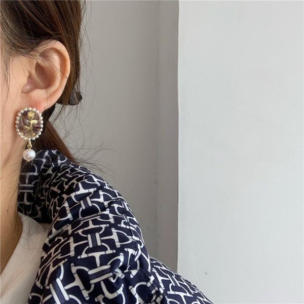 

timeonly french purple gravel rose flower dangle earring for women ladies imitation pearl earrings vintage gift accessories, Silver