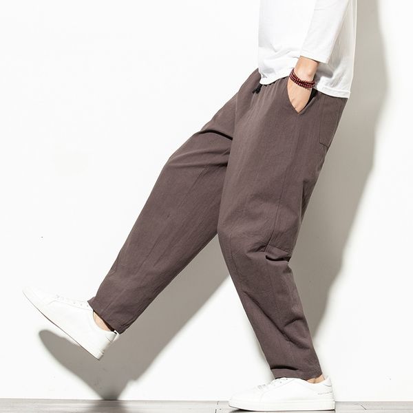 

2020 new summer cotton hemp casual pants men's slacks youth fattening and sizing trend, Black
