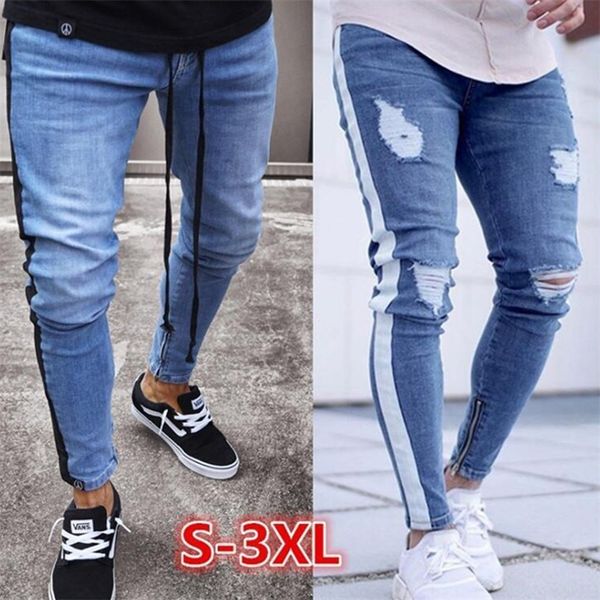 Skinny Jeans Erkekler Seksi Yırtık Delik Streç Kot Pantolon Erkek Sonbahar Düz Streetwear Kalem Hip Hop Jeans Artı Boyutu 201223