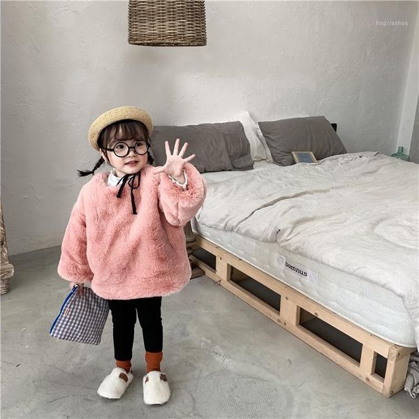

new style girls fur coat pink baby children cute velvet thickening childrenswear winter1, Red;yellow