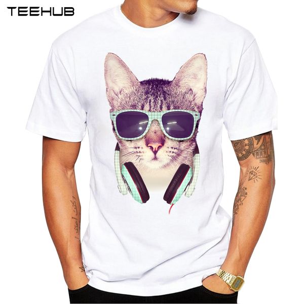 

cool cat мужчины футболка с коротким рукавом повседневная футболка hipster retro music cat printed tee summer tops спорта с капюшоном hoodie