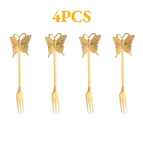 

4pcs new butterfly tea spoon and fork creative bar tableware stainless steel dessert coffee spoon christmas gift h jllopy