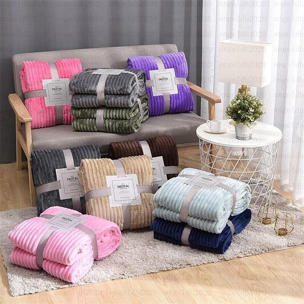 

120cm*200cm solid striped throw blanket flannel fleece super soft blankets winter warm fluffy bed linen bedspread for sofa bedroom decor