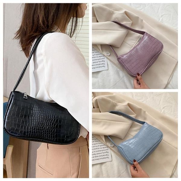 

mini retro alligator pu leather handbag women casual solid color messenger handbags vintage subaxillary bags zipper totes