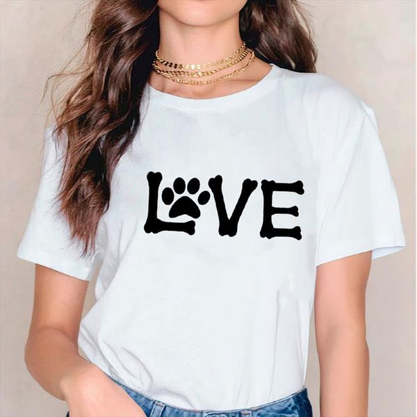 

t shirts for women t shirts paw love letter dog 90s fashion clothing womens graphic ladies print lady female tee shirt, White