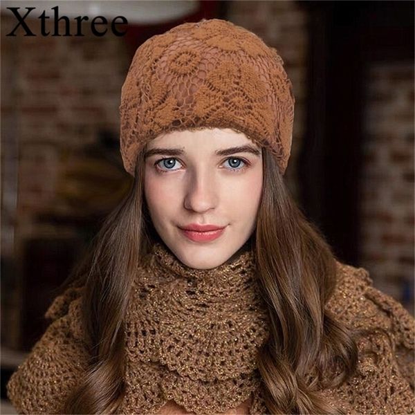 

xthree autumn beanie women winter hat for children skullies gorros female cap lace hats y201024, Blue;gray