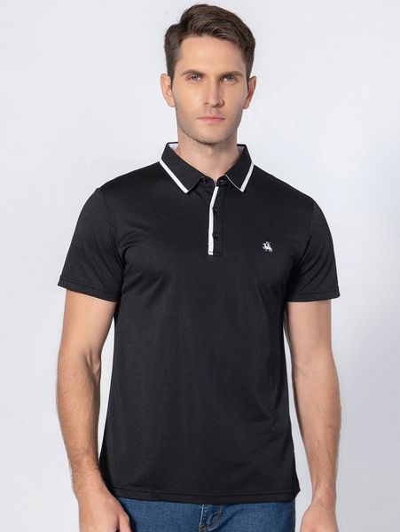 

men horse and figure embroidery contrast trim polo shirt x8ld#, White;black