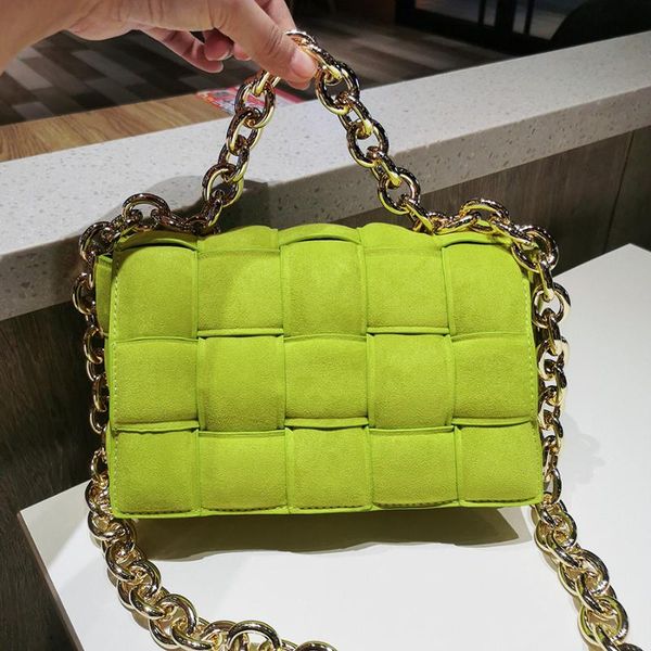 

толстые металлические цепи матовый замши сумки на ремне женщины new дизайнерские сплетенный soft square crossbody сумки женский chic кошелек