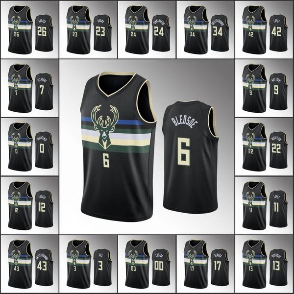 

milwaukee bucks men giannis antetokounmpo khris middleton eric bledsoe black nba 2020 statement custom jersey