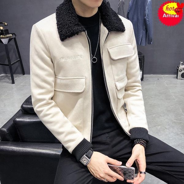 

clothing winter men jacket deerskin cold-proof cotton-padded korean slim jacket ceket coats mens fur collar erkek jackets1, Black;brown