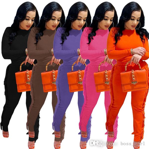 

tracksuits for women two piece pant set 2022 spring designer round neck long sleeve trousers solid color tassel suit, Gray