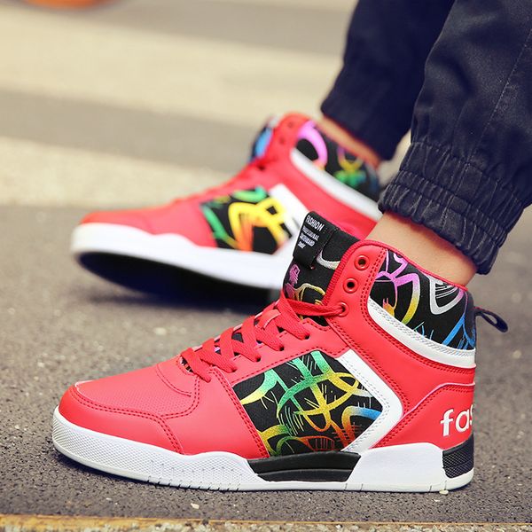 

2019 sneakers winter men's red couple printed fur outdoor hip-hop high mens shoes zapatillas hombre casual, Black