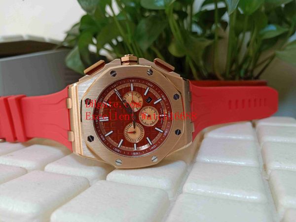 

8 sell the boutique mens wristwatches 44 mm 26480 26401 18k rose gold vk quartz chronograph working rubber strap mens watches, Slivery;brown