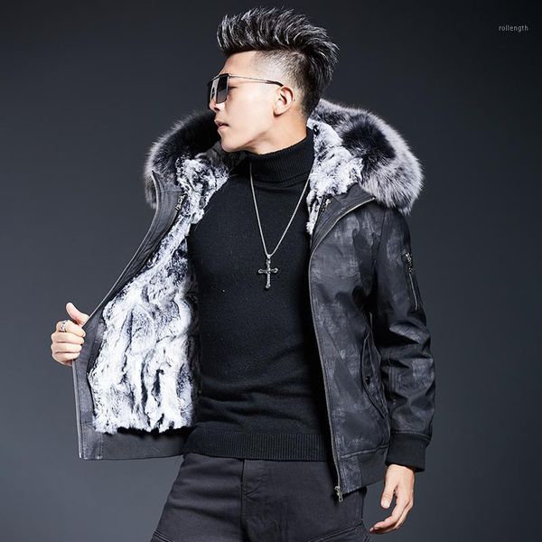 

mens parka real fur coat natural rex fur liner short winter jacket collar parkas hombre 2020 19880 kj34521, Black