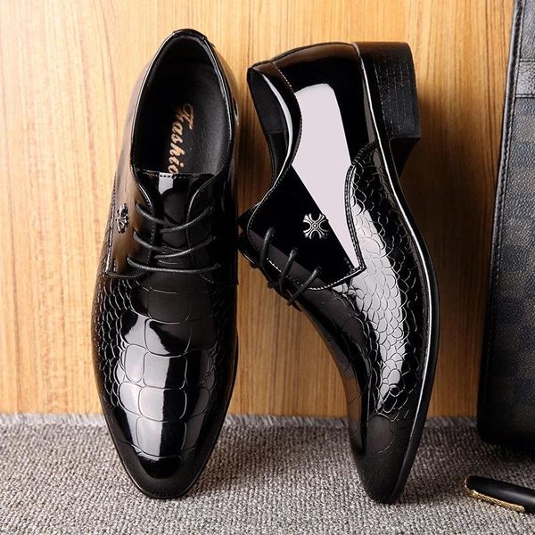 

mazefeng men's dress shoes fashion pu leather shoes men brands wedding pointed toe men's breathable men formal footwear, Black