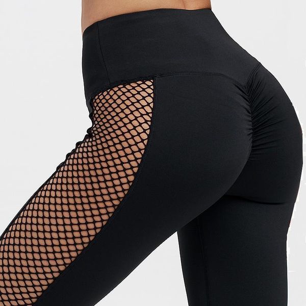 Schwarz Hohe Taille Leggings Frauen Mesh Patchwork Push-Up Legging Fitness Hosen Atmungsaktive Polyester Sport Leggins T200104