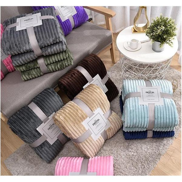 

solid striped throw blanket flannel fleece super soft blankets winter warm fluffy bed linen bedspread for sofa bedroom decor