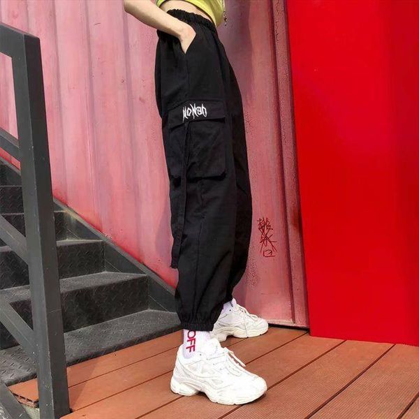 

women hip hop cargo pants cargo female harem pants streetwear casual black summer loose harajuku with side pockets, Black;white