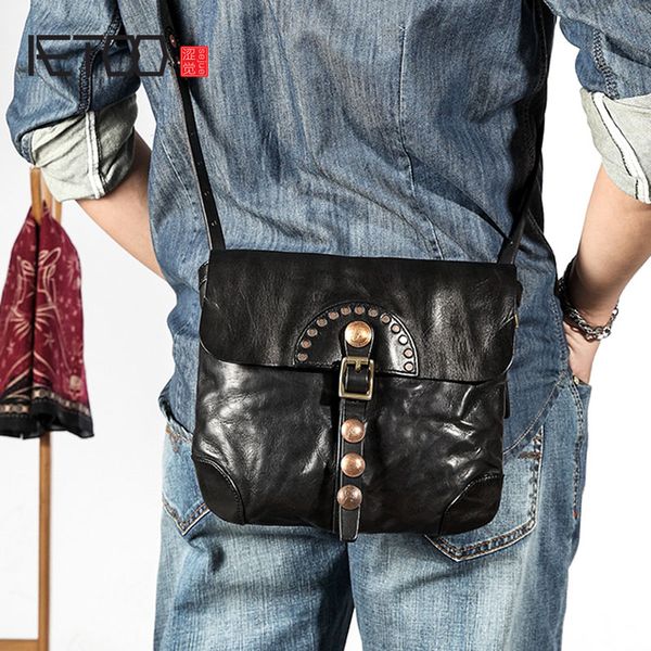 

hbp aetoo retro men's shoulder bag diagonal cross head layer cowhide small bag personality punk wind leather messenger bag men'