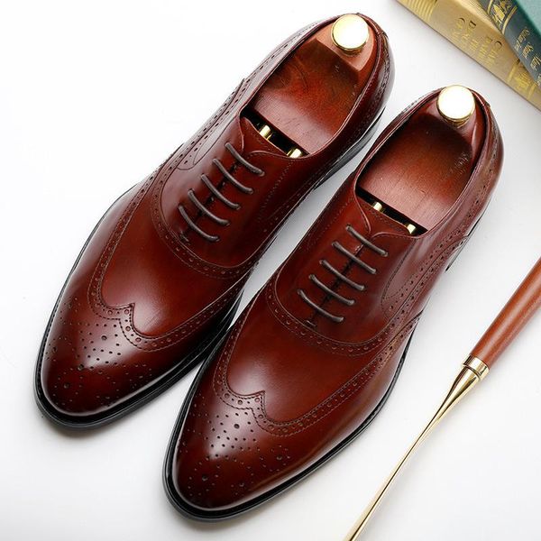

dress shoes fashion classic men's korean version the leather wedding business brown elevator formal for men first layer brogues, Black
