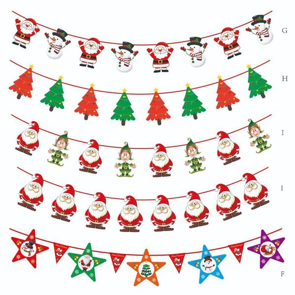 

elk santa snowman claus flag garland xmas trees colorful banners 2021 merry christmas decor for home