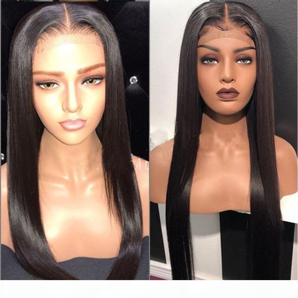 

4x4 lace closure human hair wig silky straight glueless indian remy hair lacefront 4x4 closure wigs for black woman pre plucked, Black;brown