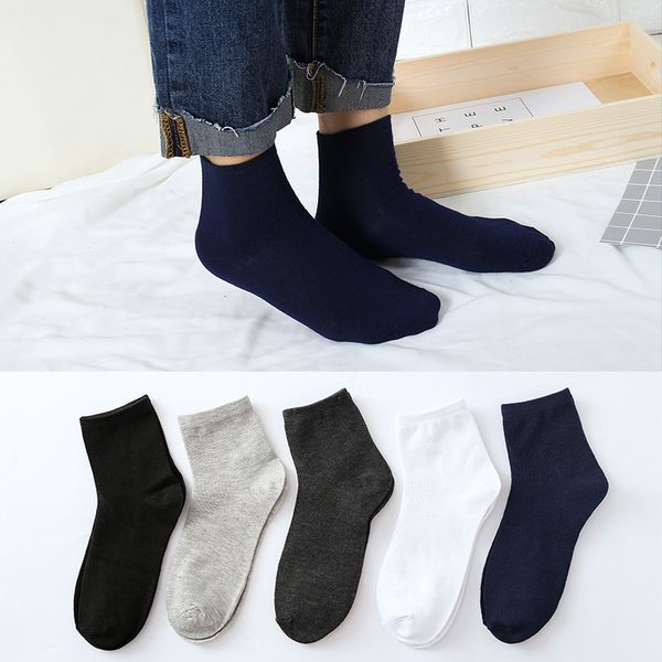 

men middle tube solid color autumn and winter business breathable sweat absorption leisure sports men's socks, Black