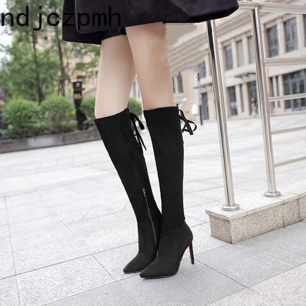 

boots women's the fashion winter pointed zipper high heel tube shoes plus size 33-43 height 10cm black1, Black