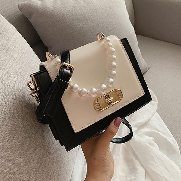 

women's handbags leather handbags fashion hasp pearl patchwork shoulder bag luxury women bags designer