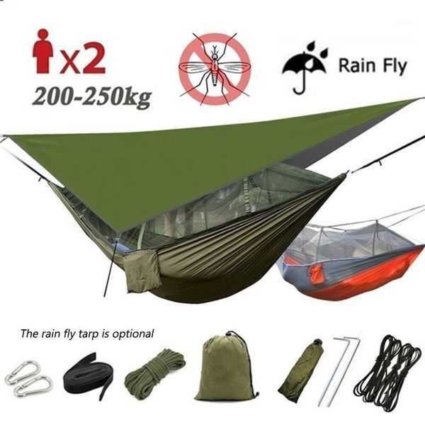 

1-2 person portable outdoor camping hammock with mosquito net high strength parachute fabric hanging bed hunting sleeping swing1