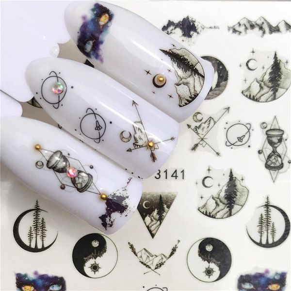 

nail stickers water decal animal flower plant pattern 3d manicure sticker nail art decoration, Black