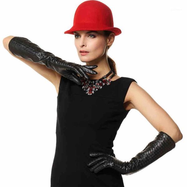 

2020 new arrival women gloves 44cm long goatskin glove fashion elbow real genuine leather black sheepskin l108nn1, Blue;gray