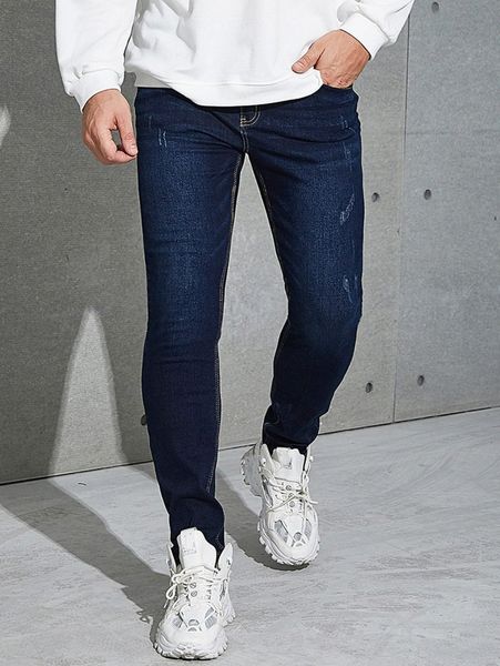 

men slant pocket frayed washed jeans f3dt#, Blue