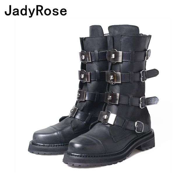 

jadyrose women cool fashion motorcycle boots black genuine leather winter boots women vintage buckle strapped botas mujer botine