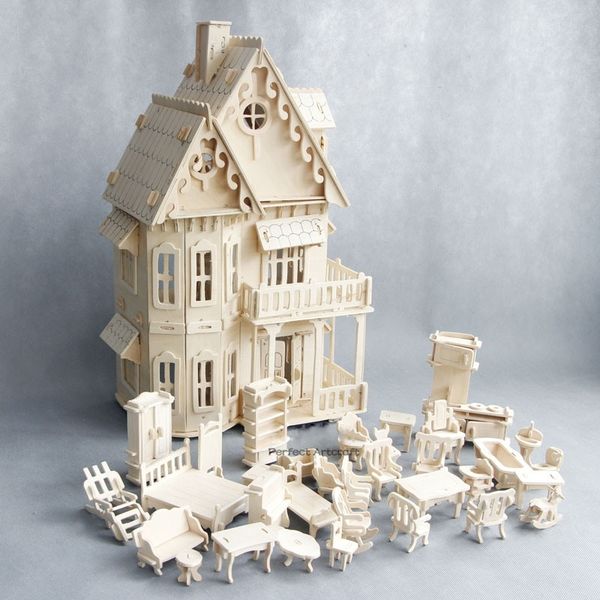 

wooden dollhouse miniature furniture toy for dolls diy disassembled doll house pretend play 3d puzzles toys gifts for children y200428
