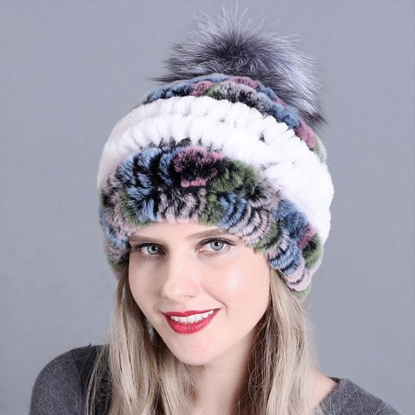 

beanies female real genuine fur cap russian winter knitted hat women skullies