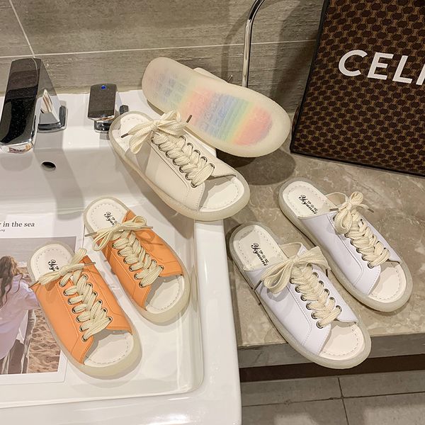 

slippers women wear slippers 2020 new women's korean muffin heel women's slippers summer casual lace up sandals x1020, Black