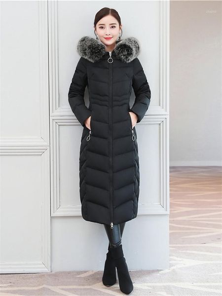 

winter jacket women 90% white duck down coat female down parka real fur hooded thick warm long clothes 2020 121, Black
