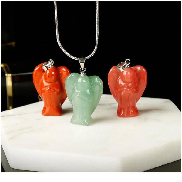 

1pc colourful lovely angel pendant necklace mineral healing crystals jewelry rose quartz meditation holiday party qyltzh, Black