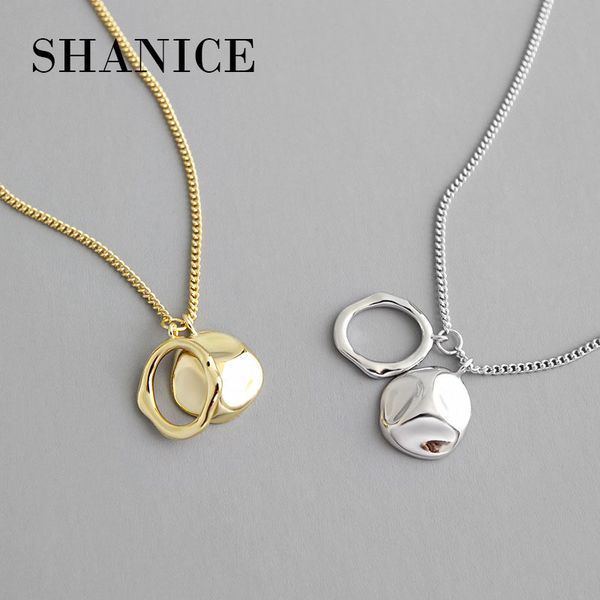 

shanice pure 925 sterling silver necklace personality geometric irregular circle medal statement pendant women silver chain 201006, Golden;silver