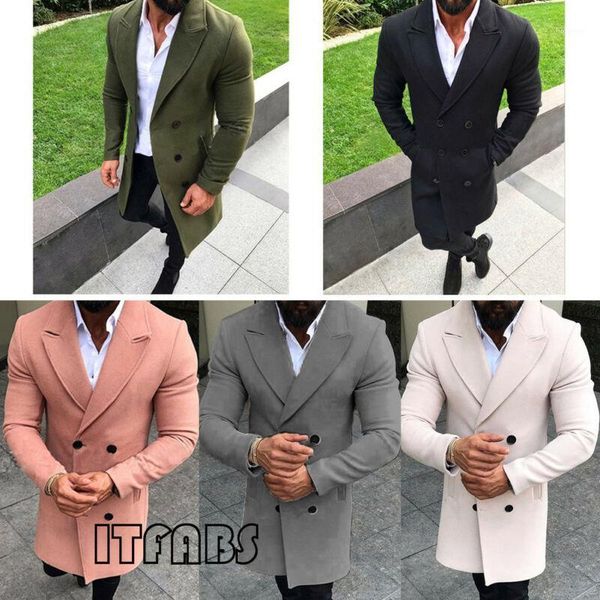 

2020 new men winter long trench coat warm jacket outwear double breasted fashion formal overcoat1, Black