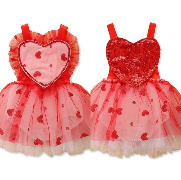 

valentine's day girls suspender dress chic full hearts print tutu skirt sleeveless mesh dresses with button diaper cover princess skirt, Red;yellow