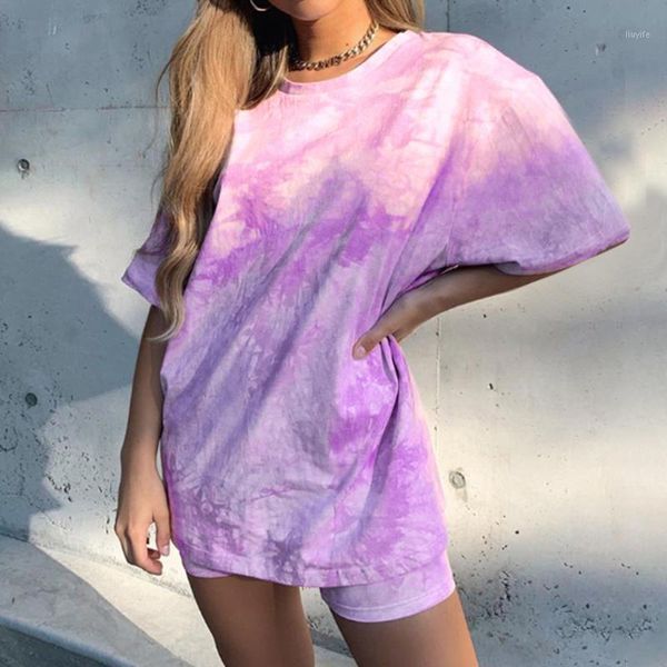 

tie dye printed casual shorts and set fashion loose tracksuits womens harajuku 2 pieces outfits summer streetwear1, White