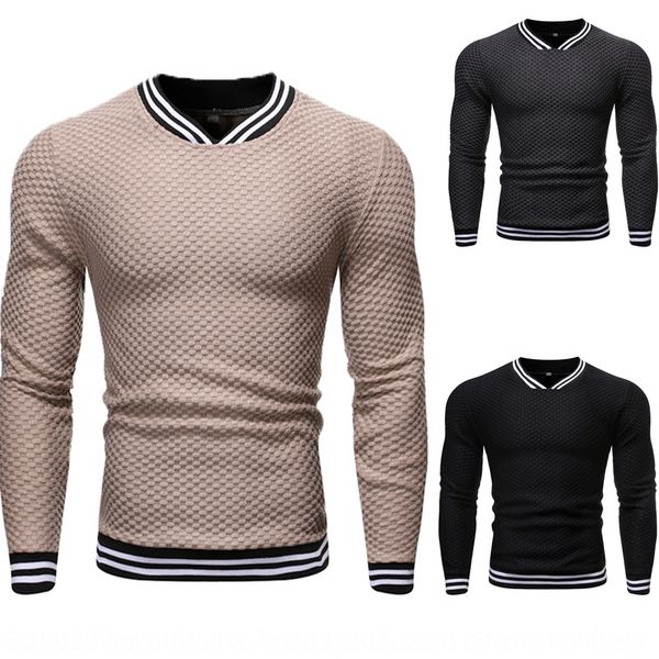 

2019 casual fashion european men's fashion leisure trend men's slim fit solid color plaid stand collar jerseys trend 2nvb5, Black