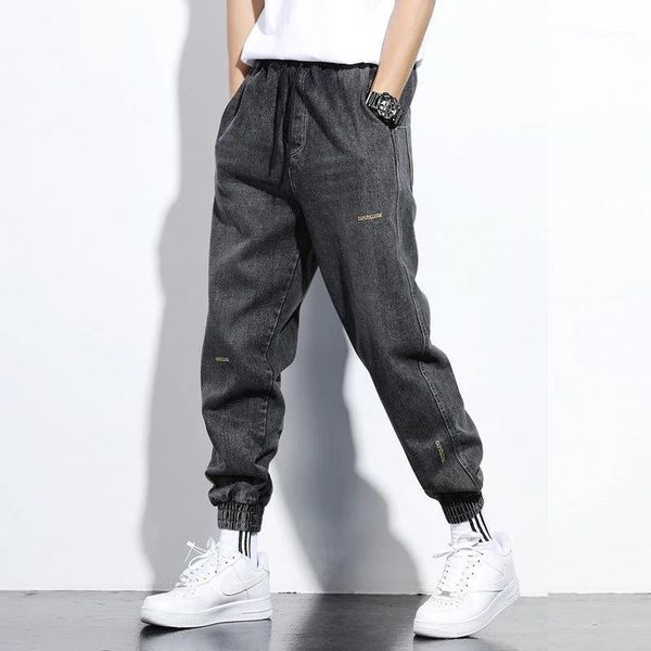 

men's jeans men vintage fashion denim joggers pant streetwear hip hop cargo male harem trousers blue black 2021 hz0221