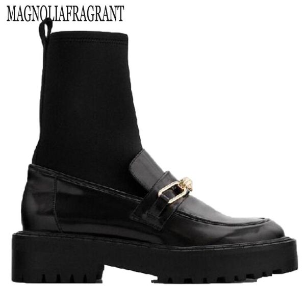 

новые женские ботинки осень зима повседневные черные трикотажные тонкие носки сапоги плоские толстые подошвы короткие женщины botas de mujer, Black