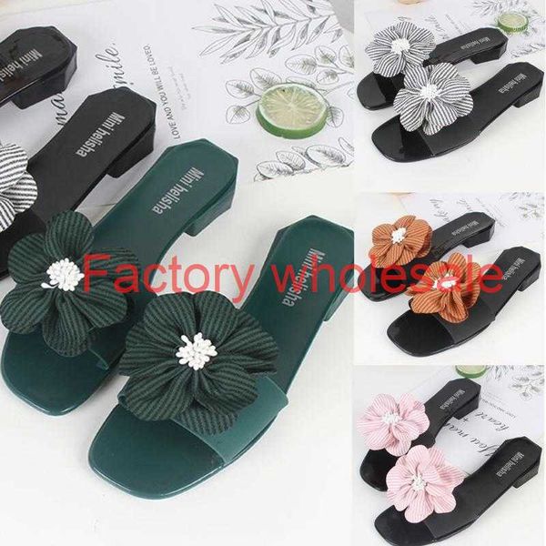 

fashion women shoes beach summer elegant heel square slippers women sandals foral stripe flower shoes woman zapatos de mujer1, Black