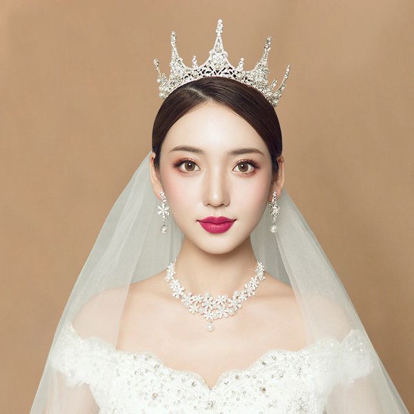 

three piece bridal headdress set 2020 new korean style air crown hair ornament wedding dress accessories, Silver